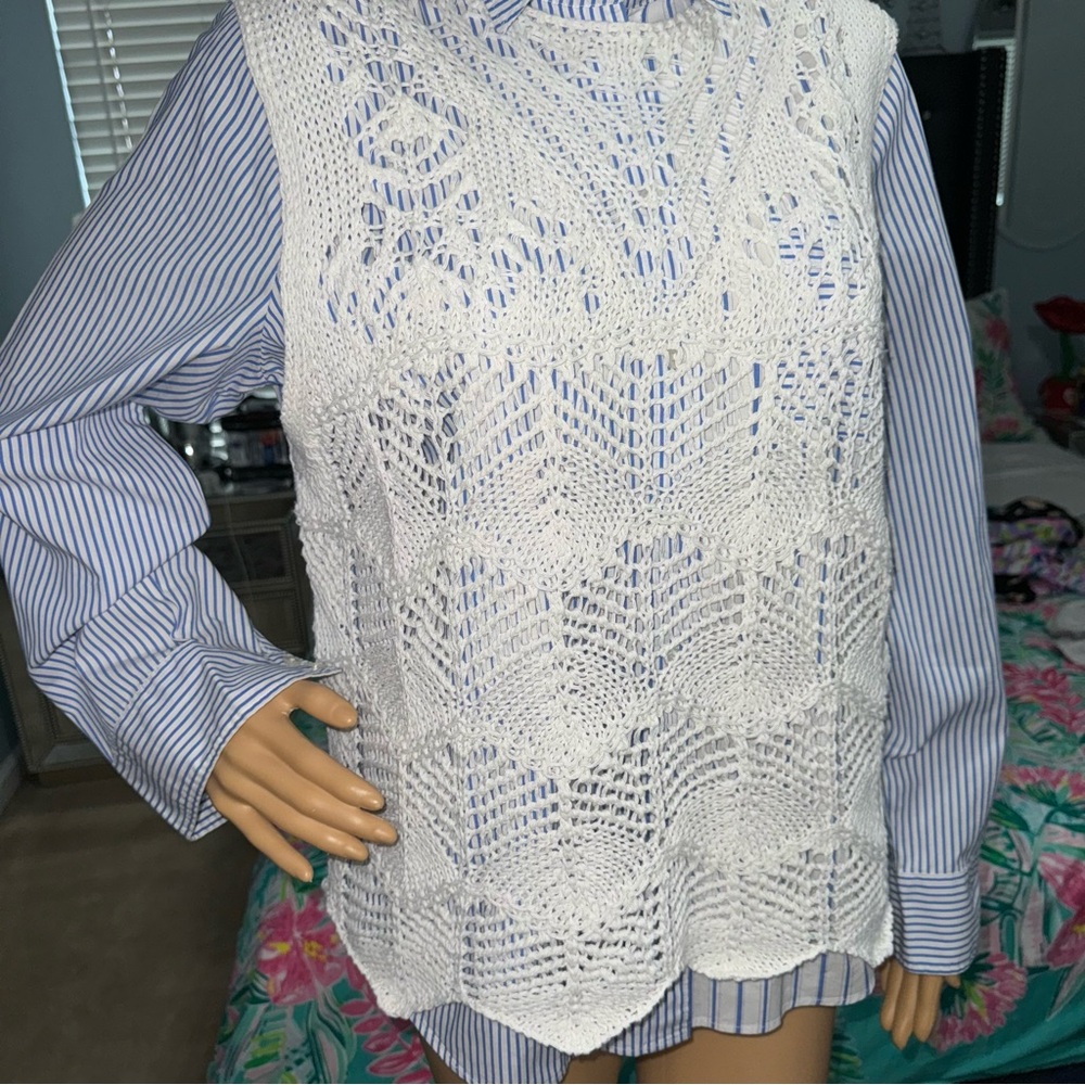 FATE Women'S White Scallop Edge Open Knit Sweater Tank Top Size M - Picture 4 of 17